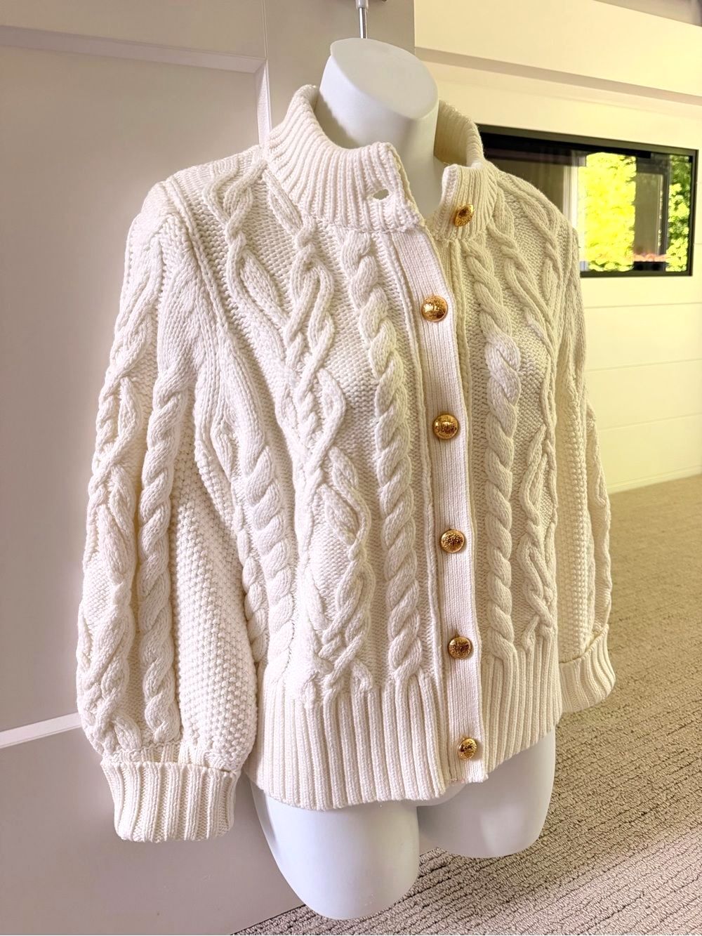 TUCKERNUCK Beautiful Cream Cotton Cable Knit Sweater Sz S NWT $200!! - Picture 2 of 3